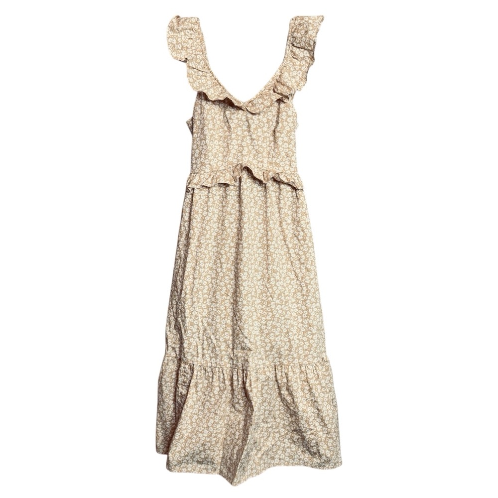 J Crew Sleeveless Orange Calico Cotton Dress size 4 Pockets Cottagecore Ruffles